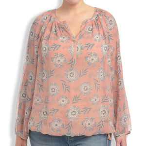LUCKY BRAND Boho Top Long Sleeve Silk Blouse NWT